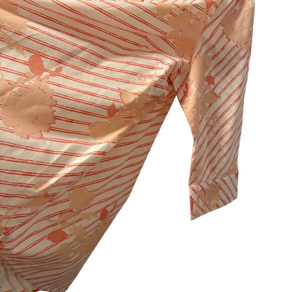 Roamans Sz 14W Button-Down Shirt 3/4 Sleeve Floral/Stripe Pattern Peach & White - Picture 8 of 12